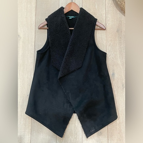 Lauren Ralph Lauren Black Faux Shearling Vest (S/P) - Picture 1 of 13